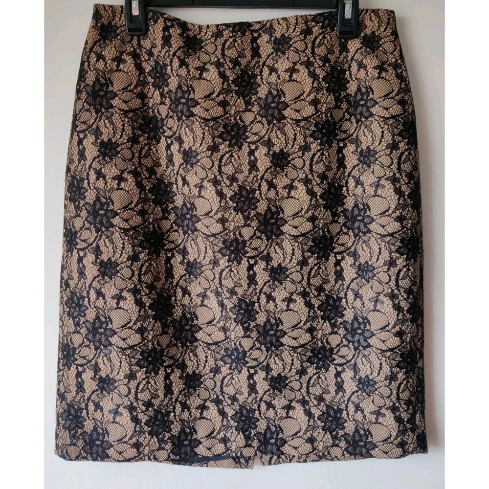 Talbots Women's Pencil Skirt Black Floral Lace Lined Business Wool Blend Size 10